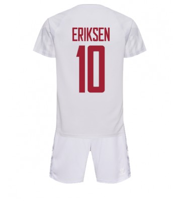Dania Christian Eriksen #10 Koszulka Wyjazdowych Dziecięca MŚ 2022 Krótki Rękaw (+ Krótkie spodenki)